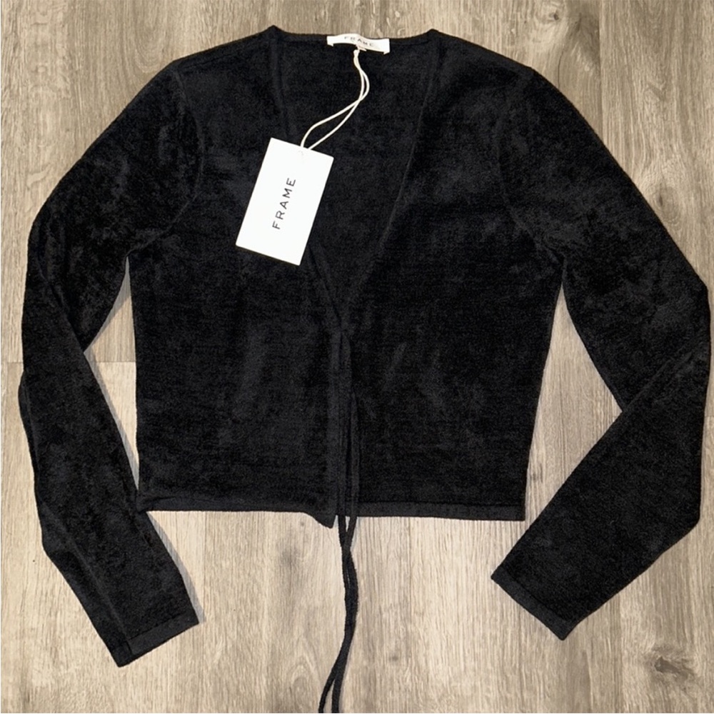 FRAME Velvet Tie Top Noir Black - Picture 2 of 10